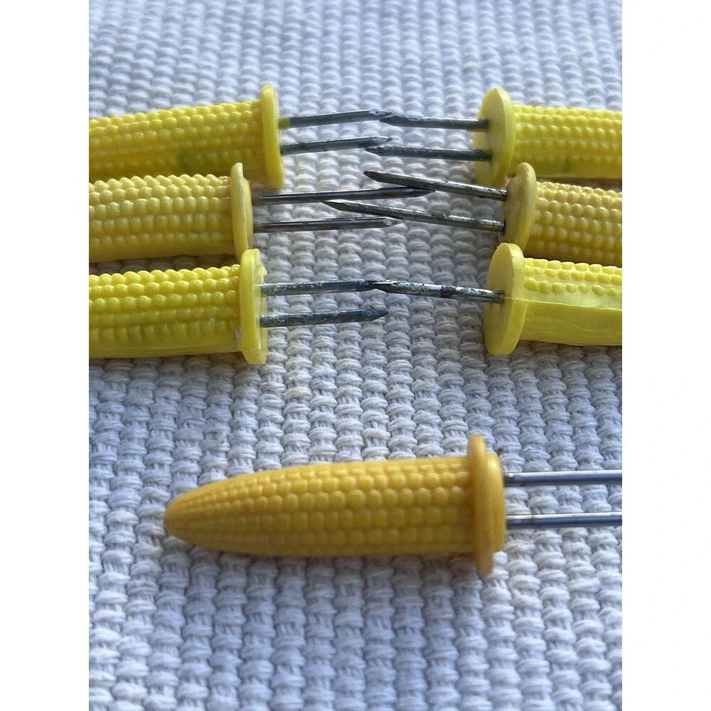 Vintage Corn On The Cob Holders Set Of 7 Yellow Corn Handles BBQ Kitchen